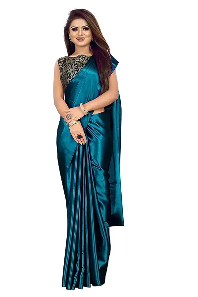 Stylish Satin Solid Saree With Blouse Piece For Women