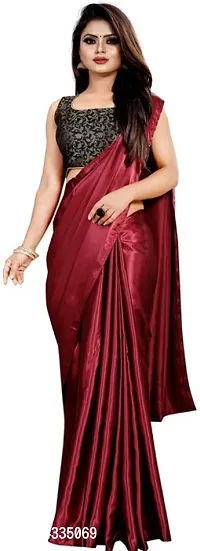 Stylish Satin Solid Saree With Blouse Piece For Women