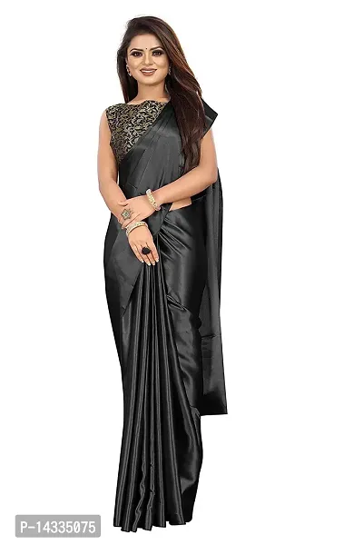 Stylish Satin Solid Saree With Blouse Piece For Women-thumb0