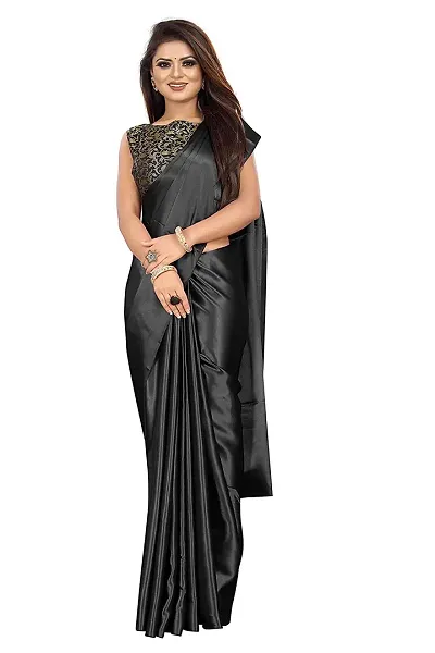 Kalkee Fashion Women's Plain Heavy Satin Silk Saree With Brocade Jacquard Silk Blouse Piece