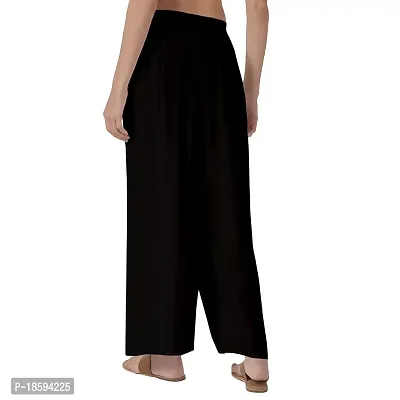 Rayon Palazzo for Women's/Regular Fit Flared Wide Leg Plain Palazzo Pants. Free Size (Size- 28-34) (Black)-thumb2