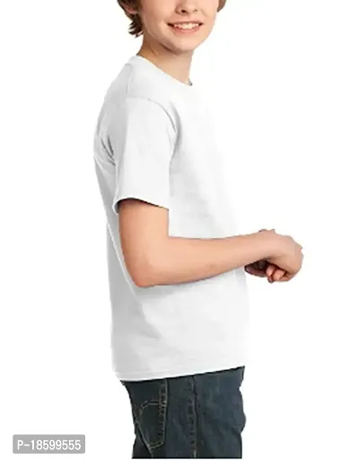 Round Neck Half Sleeve Regular Fit T-Shirt for Kids (13-14 Years) White-thumb3