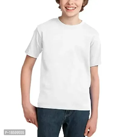 Round Neck Half Sleeve Regular Fit T-Shirt for Kids (13-14 Years) White-thumb0