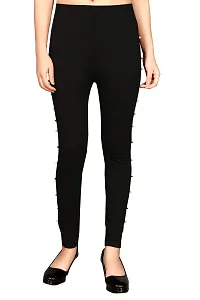 LX PRODUCTS Women's Polycotton Slim Fit Jeggings with Side Stone - Free Size- (26 inches to 32 inch Waist, Black)-thumb1