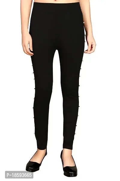 LX PRODUCTS Women's Polycotton Slim Fit Jeggings with Side Stone - Free Size- (26 inches to 32 inch Waist, Black)-thumb2