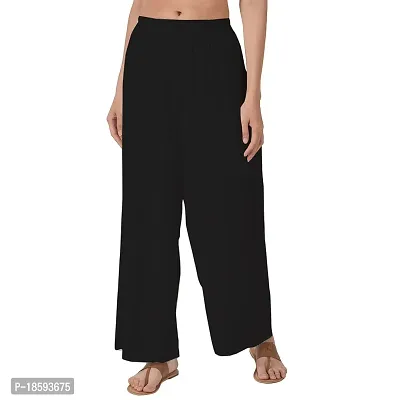 KE Rayon Palazzo for Women's/Regular Fit Flared Wide Leg Plain Plazzo Pants. Free Size (Black)-thumb2