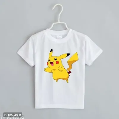 Round Neck Half Sleeve Cartoon Pikachu Printed Tshirt for Boys (14-15 Years)-thumb4