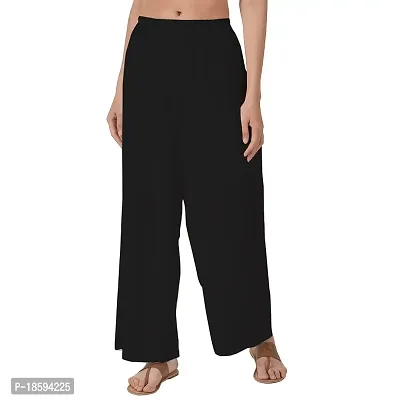 Rayon Palazzo for Women's/Regular Fit Flared Wide Leg Plain Palazzo Pants. Free Size (Size- 28-34) (Black)-thumb4