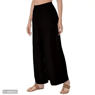 KE Rayon Palazzo for Women's/Regular Fit Flared Wide Leg Plain Plazzo Pants. Free Size (Black)-thumb3