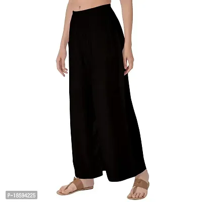 Rayon Palazzo for Women's/Regular Fit Flared Wide Leg Plain Palazzo Pants. Free Size (Size- 28-34) (Black)-thumb3