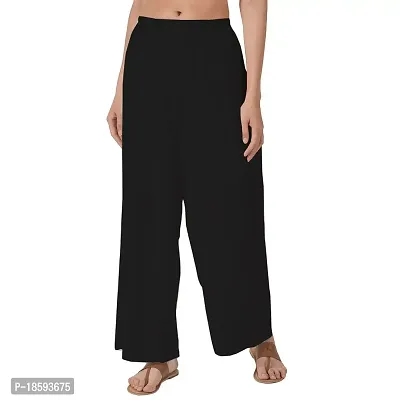 KE Rayon Palazzo for Women's/Regular Fit Flared Wide Leg Plain Plazzo Pants. Free Size (Black)-thumb0