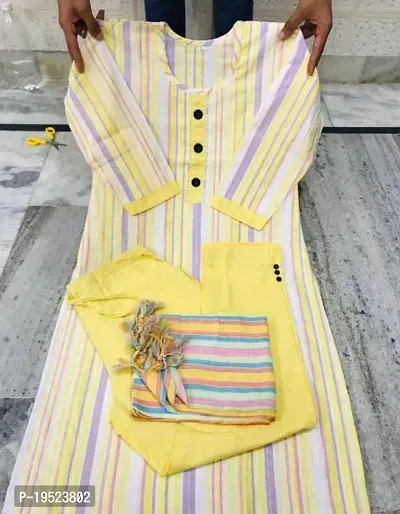 A-Line Multicoloured  Khadi Cotton Kurta Pant Dupatta For Women-thumb0