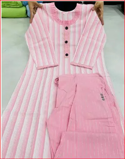 Reliable Light Striped Kurta with Bottom And Duptta Set For Women