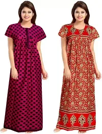 Elegant Multicoloured Cotton Printed Nighty For Women Pack Of 2-thumb1