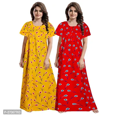 Elegant Multicoloured Cotton Printed Nighty For Women Pack Of 2