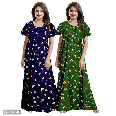 Elegant Multicoloured Cotton Printed Nighty For Women Pack Of 2