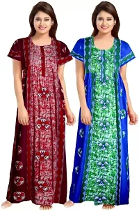 Elegant Multicoloured Cotton Printed Nighty For Women Pack Of 2-thumb1