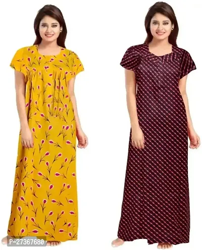 Elegant Multicoloured Cotton Printed Nighty For Women Pack Of 2-thumb2