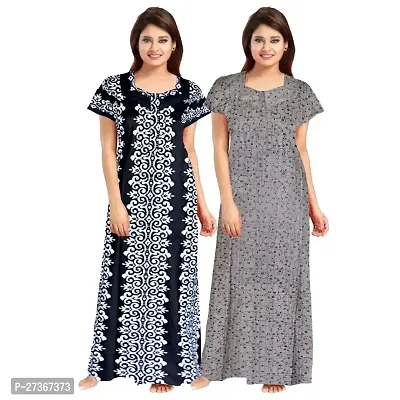 Elegant Multicoloured Cotton Printed Nighty For Women Pack Of 2-thumb0