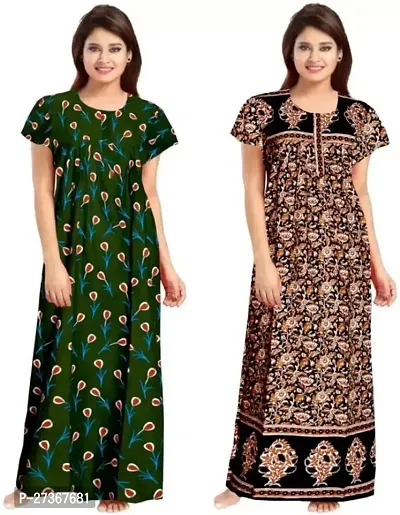 Elegant Multicoloured Cotton Printed Nighty For Women Pack Of 2-thumb0