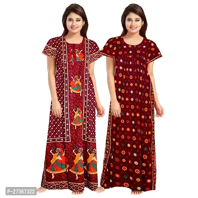 Elegant Multicoloured Cotton Printed Nighty For Women Pack Of 2-thumb0