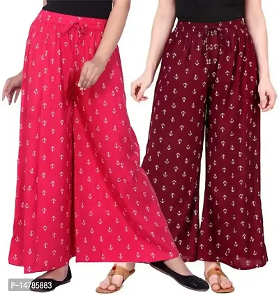 Maroon and Pink Anchor Women's Regular Fit Palazzo Pack of 2-thumb0