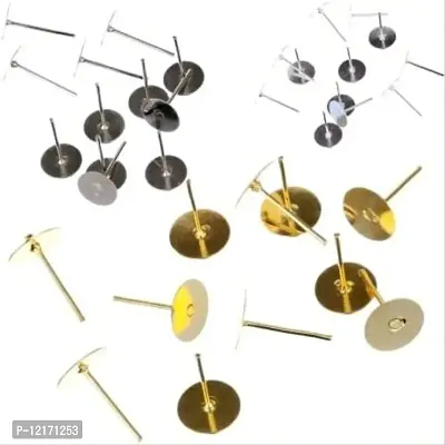 Gold/Silver Finish Stud Head Pin (50 Pcs each) And 100 Pcs Earring Rubber Back Bush For Jewellery Making Kit-thumb0