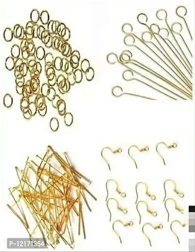 Jewelry findings Gold -Pack of headpins  eyepins,Jump Rings,Ear Hook Clasps Pack of 200 gold jump rings,100 head pins,100 eyepins,50 ear clasps (Total 450)-thumb0