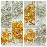 Jewellery Making Kit of Golden and Silver Head pin + Eye Pin + Small Jump Rings + Hook (25 pcs Each - Total - 200 pcs)-thumb1