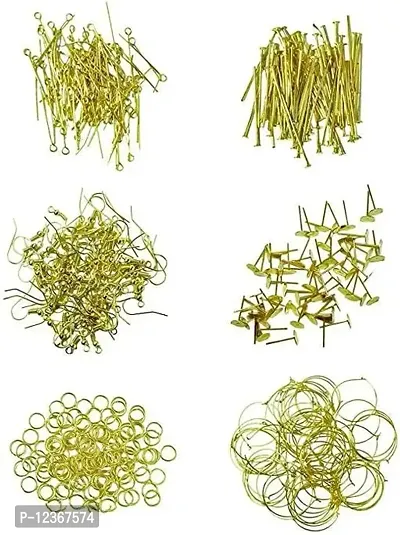 Golden Jewellery Making Material Kit (Head Pin,Eye Pin,Jump Ring,Ear Hook  Stud- 25 Pcs Each With Bali- 10 Pcs.