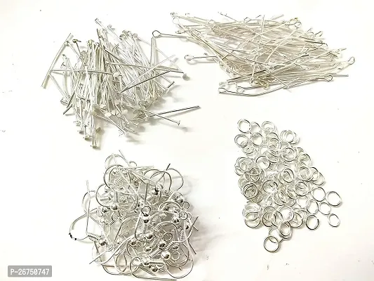 Combo Of Jewellery Making Kit Of Head Pins, Eyepins, Jump Rings, Ear Hooks Clasps Pack Of 100 Each (Silver)(Metal)