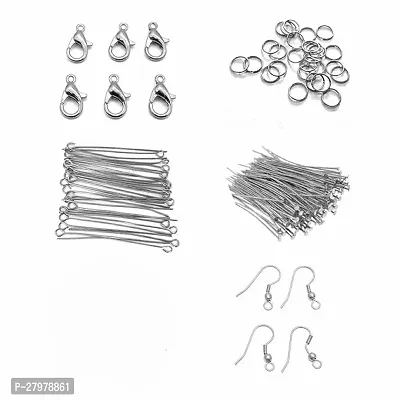 Fashion Trends Jewellery Making kit Material Item Included Lobster Claps, Jump Ring, Eye Pin, Head Pin, Ear Clasps(Silver) 25 Pcs Each-thumb0