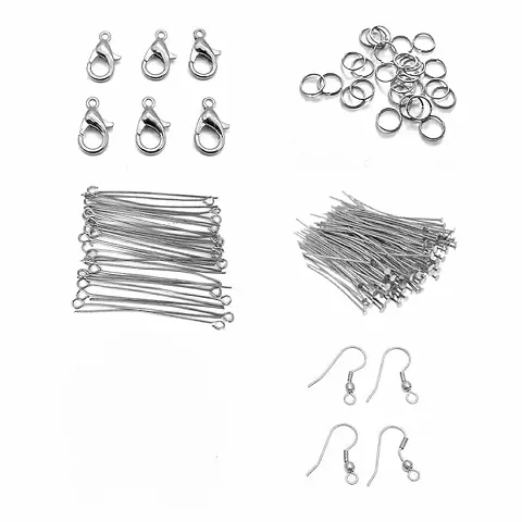Fashion Trends Jewellery Making kit Material Item Included Lobster Claps, Jump Ring, Eye Pin, Head Pin, Ear Clasps(Silver) 25 Pcs Each