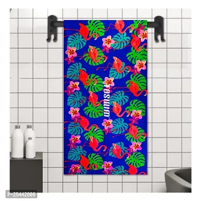 Designer Blue Cotton Printed Bath Towels