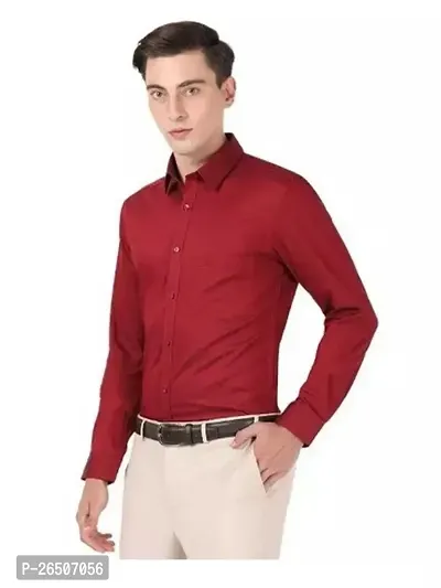 Stylish Red Cotton Blend Solid Long Sleeves Casual Shirts For Men