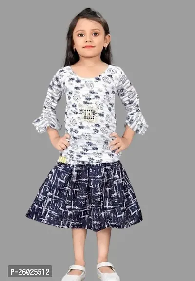 Stylish Multicoloured Crepe Top With Skirt For Girl