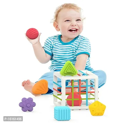 Baby Shape Sorting Toy with 6 Blocks Colorful Cube for Kids,square shape-thumb0