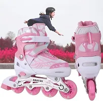 Inline Skates, Adjustable Inline Roller Skates for Boys Kids  Girls Outdoor Skating Shoes Roller Blades with Led Flash Lights Featuring Wheels for Skating(Pink)-thumb4