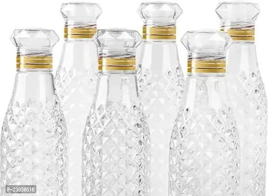 Crystal Water Bottle for Fridge, for Home Office Gym School Boy, Unbreakable 1000 ml Bottle (Pack of 6, Clear, Plastic)-thumb3
