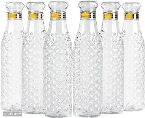 Crystal Diamond Texture Plastic Water Bottle for Fridge for Home for Office With BPA Free and Leak Free 1000 ml White (Pack of 6)-thumb0