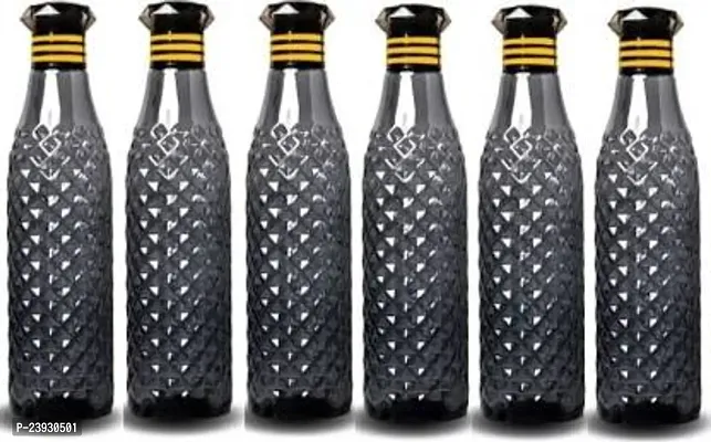 Crystal Diamond Texture Plastic Water Bottle for Fridge for Home for Office With BPA Free and Leak Free 1000 ml Black (Pack of 6)-thumb0