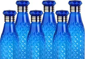 Crystal Water Bottle for Fridge, for Home Office Gym School Boy, Unbreakable 1000 ml Bottle (Pack of 6, Blue, Plastic)-thumb1