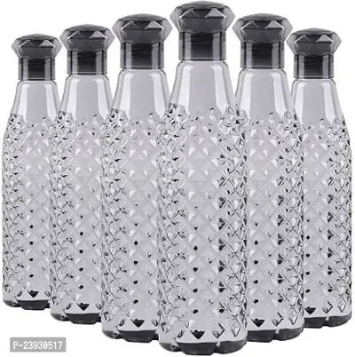 Crystal Water Bottle for Fridge, for Home Office Gym School Boy, Unbreakable 1000 ml Bottle (Pack of 6, Black, Plastic)-thumb0