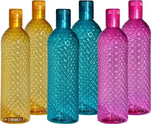 Crystal Diamond Texture Plastic Water Bottle for Fridge for Home for Office With BPA Free and Leak Free 1000 ml Multi Color (Pack of 6)