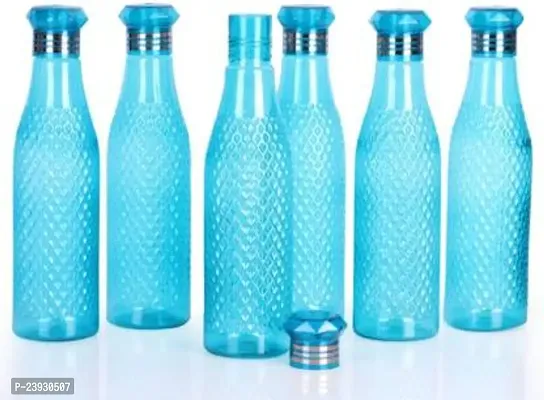 Crystal Diamond Texture Plastic Water Bottle for Fridge for Home for Office With BPA Free and Leak Free 1000 ml Sky Blue (Pack of 6)-thumb0