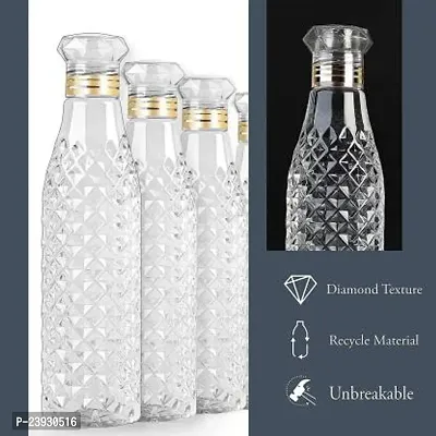 Crystal Water Bottle for Fridge, for Home Office Gym School Boy, Unbreakable 1000 ml Bottle (Pack of 6, Clear, Plastic)-thumb2