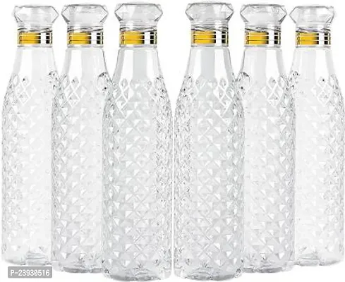 Crystal Water Bottle for Fridge, for Home Office Gym School Boy, Unbreakable 1000 ml Bottle (Pack of 6, Clear, Plastic)-thumb0