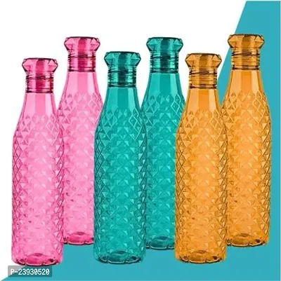 Crystal Clear Diomond Cut Leak Proof 1 Ltr Water Bottles For Home/office/School 1000 ml Bottle (Pack of 6, Multicolor)-thumb0