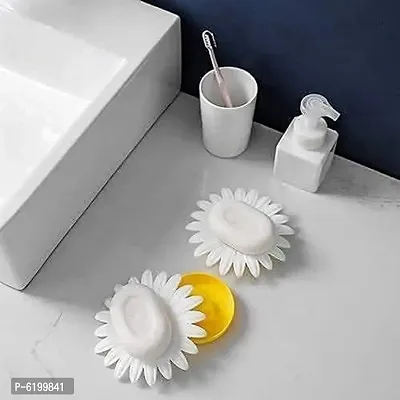 Flower Shape Portable Soap Dish Holder Soap Case with Liquid Drain Plate for Bathroom and Kitchen  (Pack of 3)-thumb4