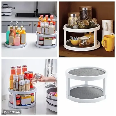Double Layer Rotating Tray | Lazy Susan Rotating Spice Storage Rack Organizer Shelf for Kitchen or Multipurpose-thumb4